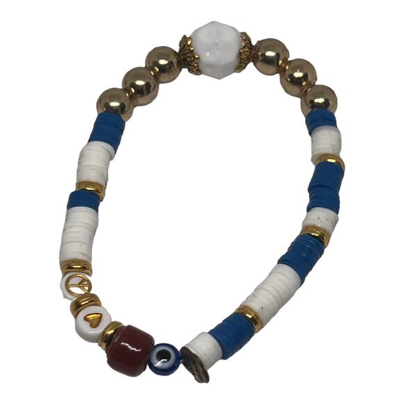 Football Fan Sporty Clay Heishi Beads Stretch Handmade Friendship Bracelets - Picture 6 of 6